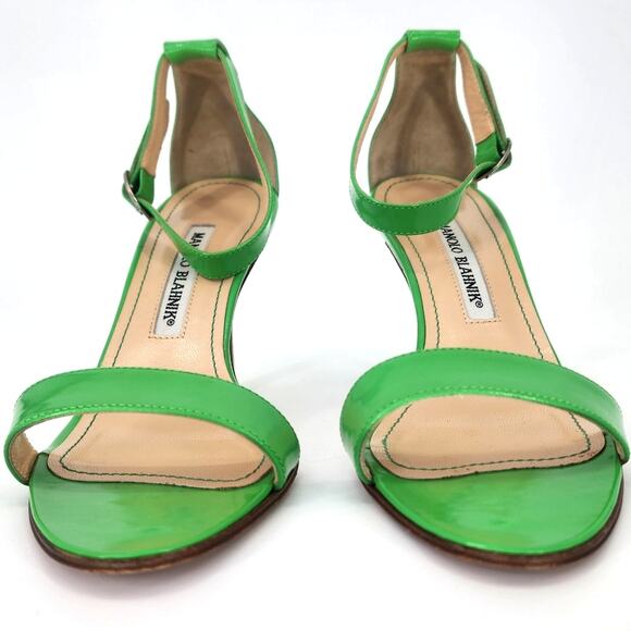 Manolo Blahnik Green Patent Leather Ankle Strap Sandals 37.5 (US 7–7.5) - Picture 2 of 16